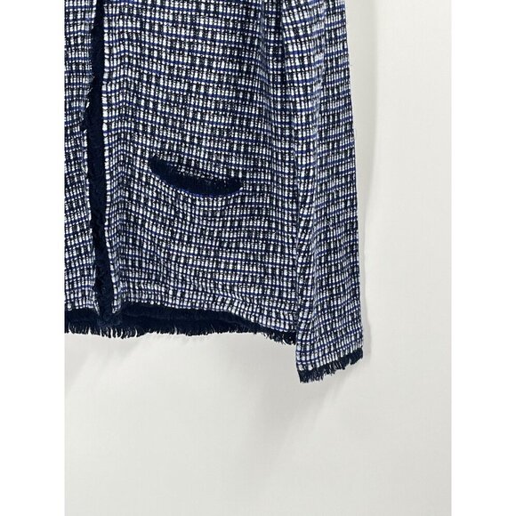 J Crew Tweed Blazer Sweater Jacket Fringe Sz L - Picture 2 of 5